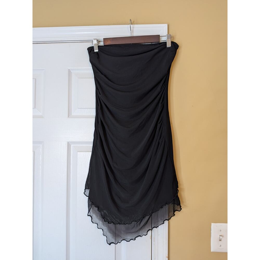 Cider Strapless Asymmetrical Mesh Hem Dress Size Medium Black Y2K Party Rave